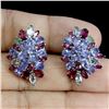 Image 1 : TANZANITE, EMERALD, RHODOLITE GARNET AND SKY BLUE TOPAZ EARRINGS IN 14K WHITE GOLD OVER 925 STERLING