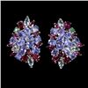 Image 2 : TANZANITE, EMERALD, RHODOLITE GARNET AND SKY BLUE TOPAZ EARRINGS IN 14K WHITE GOLD OVER 925 STERLING
