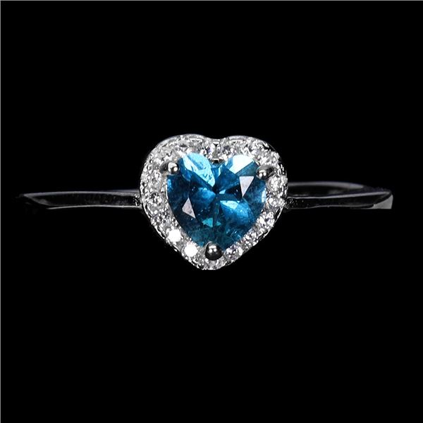 HEART-SHAPED LONDON BLUE TOPAZ RING IN 14K WHITE GOLD OVER 925 STERLING SILVER - SIZE 6