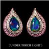 Image 1 : BIG 9X6 MM PEAR CUT BLACK OPAL AND CZ EARRINGS IN 14K ROSE GOLD OVER 925 STERLING SILVER - APPRAISED