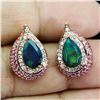 Image 2 : BIG 9X6 MM PEAR CUT BLACK OPAL AND CZ EARRINGS IN 14K ROSE GOLD OVER 925 STERLING SILVER - APPRAISED