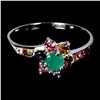 Image 1 : ROUND CUT EMERALD AND TOURMALINE RING 14K WHITE GOLD OVER 925 STERLING SILVER - SIZE 9 - APPRAISED R