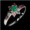 Image 2 : ROUND CUT EMERALD AND TOURMALINE RING 14K WHITE GOLD OVER 925 STERLING SILVER - SIZE 9 - APPRAISED R