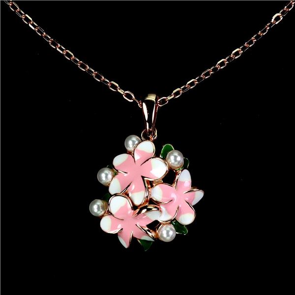 MOTHER OF PEARL AND ENAMEL PENDANT IN 14K WHITE GOLD OVER 925 STERLING SILVER - SIZE 7