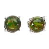 Image 2 : 6 MM ROUND CABOCHON BLACK OPAL EARRINGS 14K WHITE GOLD OVER 925 STERLING SILVER - APPRAISED REPLACEM