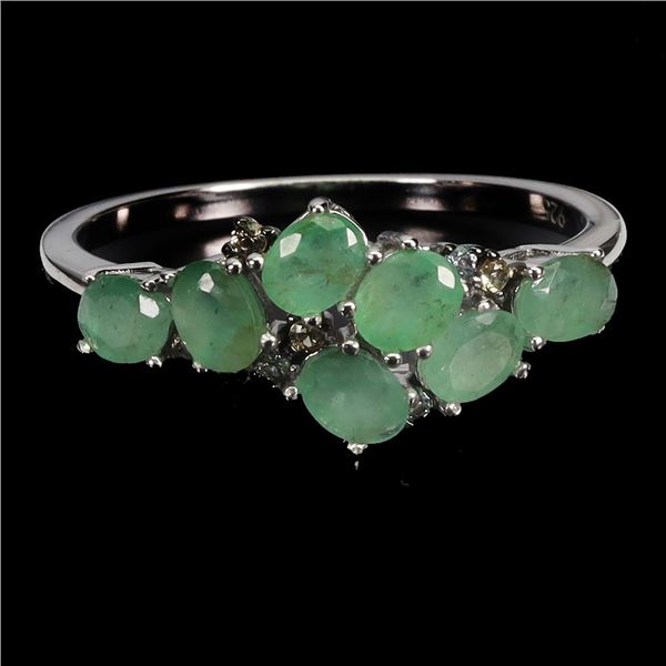 EMERALD RING 14K WHITE GOLD OVER 925 STERLING SILVER - SIZE 9 - APPRAISED REPLACEMENT VALUE CAD 525