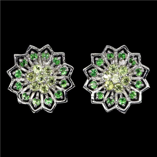 PERIDOT AND TSAVORITE GARNET EARRINGS IN 14K YELLOW GOLD OVER 925 STERLING SILVER - APPRAISED REPLAC
