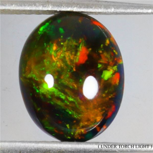11X9 MM OVAL CABOCHON FLORAL FLASH PLAY OF COLOR 1.75 CT. BLACK OPAL - APPRAISED REPLACEMENT VALUE C