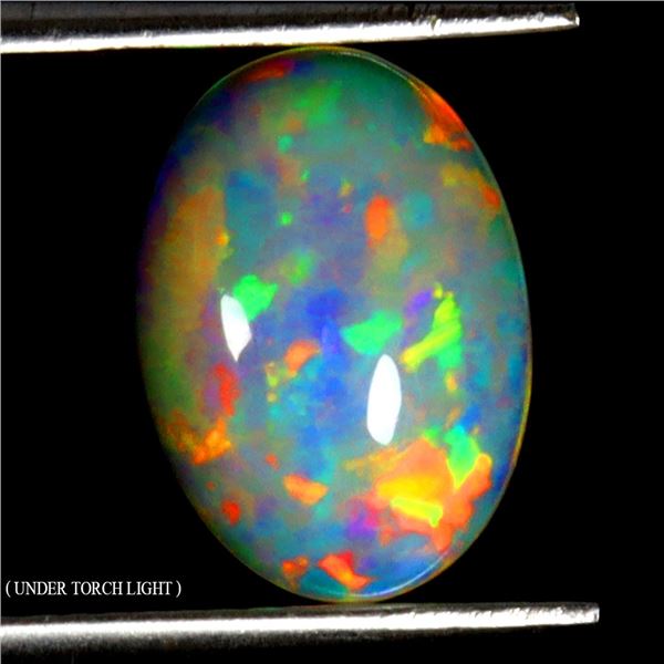 RARE 2.63 CT. OVAL CABOCHON FLORAL FALSH FULL PLAY OF COLOR CRYSTAL OPAL - APPRAISED REPLACEMENT VAL
