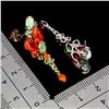 Image 3 : GORGEOUS ORANGE FIRE OPAL, CRYSTAL OPAL, PERIDOT AND SAPPHIRE EARRINGS IN 14K WHITE GOLD OVER 925 ST