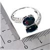 Image 3 : OVAL CABOCHON BLACK OPAL RING AND CZ IN 14K WHITE GOLD OVER 925 STERLING SILVER - SIZE 6 - APPRAISED