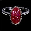Image 1 : SQUARE CUT RUBY AND WHITE TOPAZ RING IN 14K WHITE GOLD OVER 925 STERLING SILVER - SIZE 6.5 - APPRAIS