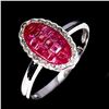 Image 2 : SQUARE CUT RUBY AND WHITE TOPAZ RING IN 14K WHITE GOLD OVER 925 STERLING SILVER - SIZE 6.5 - APPRAIS