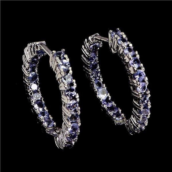 TANZANITE EARRINGS IN 14K WHITE GOLD OVER 925 STERLING SILVER - APPRAISED REPLACEMENT VALUE CAD 720