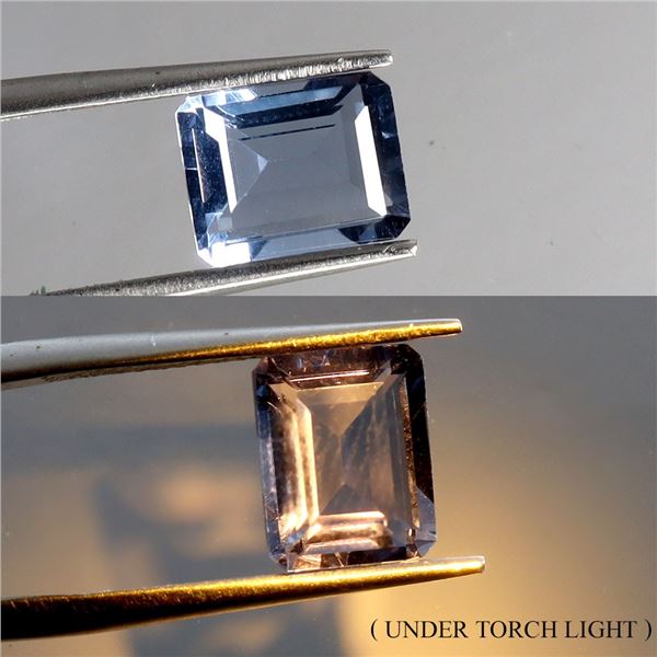 RARE 2.85 CT. EMERALD CUT NATURAL COLOR CHANGE BLUE TO PURPLE FLUORITE 7X9 MM