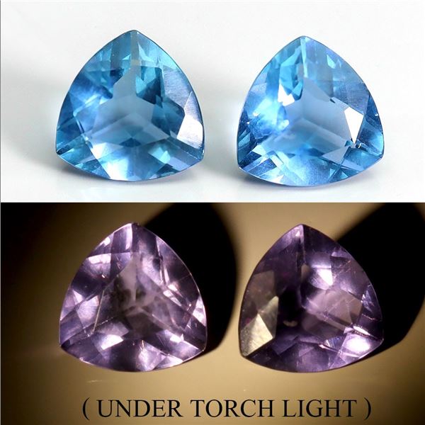 RARE 3.92 CT. TRILLIANT CUT NATURAL COLOR CHANGE BLUE TO PURPLE FLUORITE 8 MM