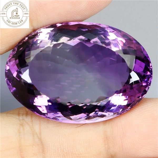 JUMBO 75.56 CT. 34X24 MM OVAL CUT NATURAL UNTREATED PURPLE AMETHYST - APPRAISED REPLACEMENT VALUE CA