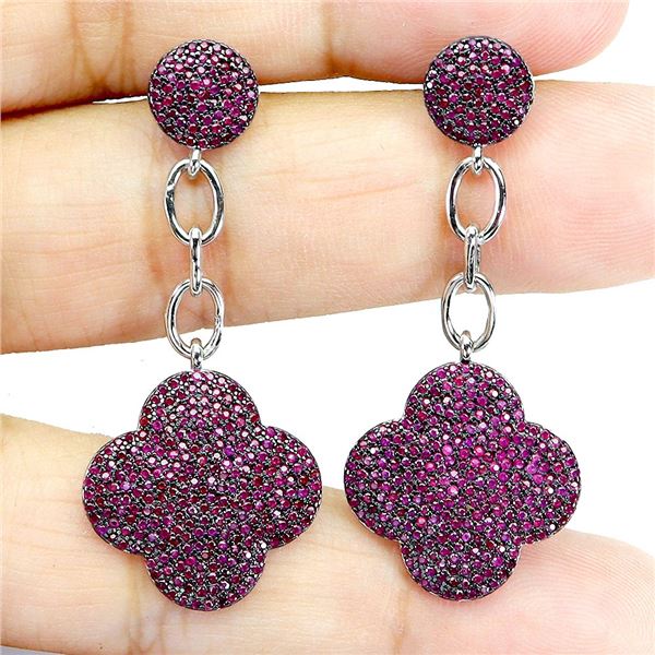 STUNNING ROUND DIAMOND CUT MYANMAR RUBY EARRINGS IN 2-TONE BLACK RODIUM AND 14K WHITE GOLD OVER 925 