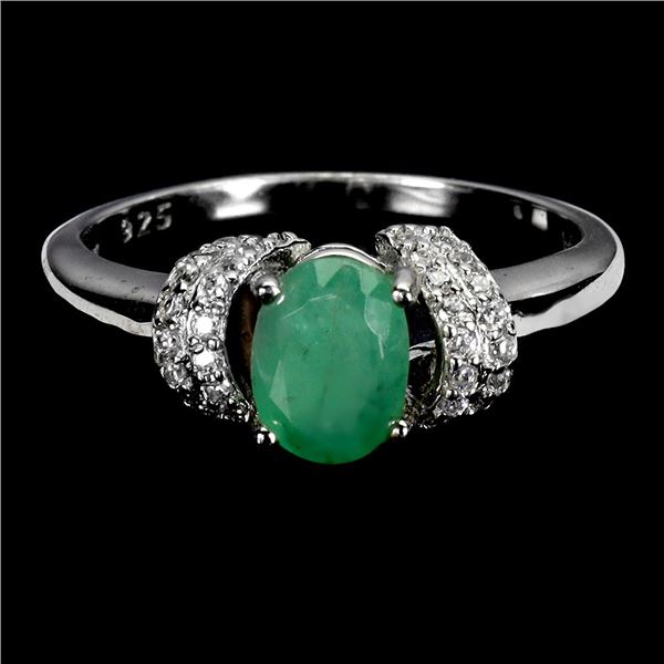 7X5 MM EMERALD RINGS IN 14K WHITE GOLD OVER 925 STERLING SILVER - SIZE 7 - APPRAISED REPLACEMENT VAL
