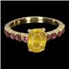 Image 1 : BIG 8X6 OVAL CUT YELLOW SAPPHIRE AMD RUBY RING IN 14K YELLOW GOLD OVER 925 STERLING SILVER - SIZE 9 