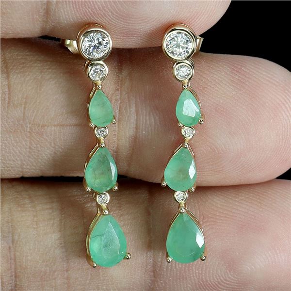 EMERALD EARRINGS IN 14K YELLOW GOLD OVER 925 STERLING SILVER - APPRAISED REPLACEMENT VALUE CAD 700