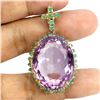 Image 1 : HUGE 57 CT. AMETHYST AND EMERALD PENDANT IN 14K YELLOW GOLD OVER 925 STERLING SILVER - APPRAISED REP
