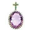 Image 2 : HUGE 57 CT. AMETHYST AND EMERALD PENDANT IN 14K YELLOW GOLD OVER 925 STERLING SILVER - APPRAISED REP