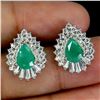 Image 1 : 7X5 MM PEAR CUT EMERALD AND CZ EARRINGS IN 14K WHITE GOLD OVER 925 STERLING SILVER - APPRAISED REPLA