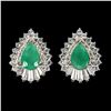 Image 2 : 7X5 MM PEAR CUT EMERALD AND CZ EARRINGS IN 14K WHITE GOLD OVER 925 STERLING SILVER - APPRAISED REPLA