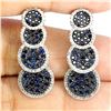 Image 2 : ROUND DIAMOND CUT BLUE AND WHITE SAPPHIRE EARRINGS IN BLACK RHODIUM AND 14K WHITE GOLD OVER 925 STER