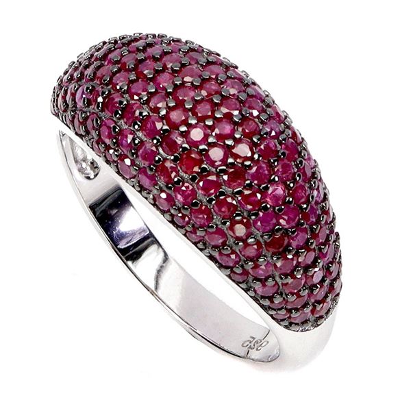 STUNNING ROUND DIAMOND CUT MYANMAR RUBY RING IN 2-TONE BLACK RODIUM AND 14K WHITE GOLD OVER 925 STER