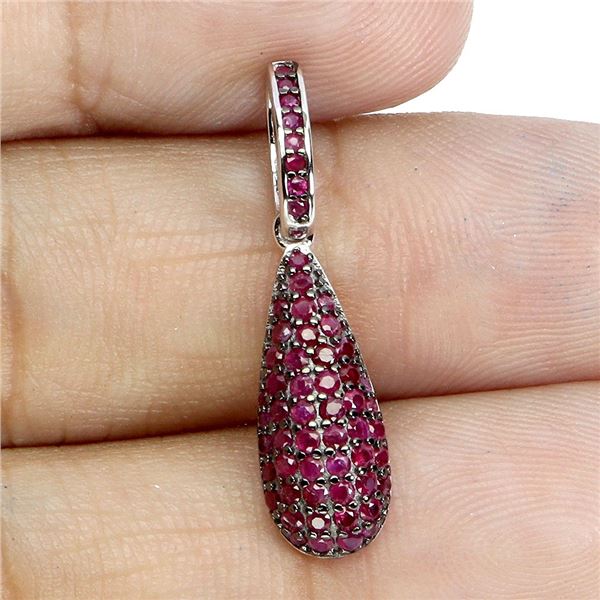 ROUND DIAMOND CUT MYANMAR RUBY PENDANT IN 2-TONE BLACK RODIUM AND 14K WHITE GOLD OVER 925 STERLING S