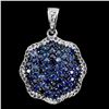 Image 1 : ROUND DIAMOND CUT BLUE SAPPHIRE AND WHITE TOPAZ PENDANT IN 14K WHITE GOLD OVER 925 STERLING SILVER -