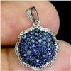 Image 2 : ROUND DIAMOND CUT BLUE SAPPHIRE AND WHITE TOPAZ PENDANT IN 14K WHITE GOLD OVER 925 STERLING SILVER -