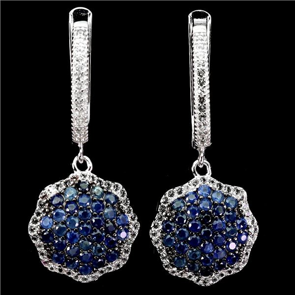 ROUND DIAMOND CUT BLUE SAPPHIRE AND WHITE TOPAZ RING IN 14K WHITE GOLD OVER 925 STERLING SILVER - AP