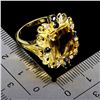 Image 3 : BIG 12X10 MM OCTAGON CUT CITRINE, BLUE SAPPHIRE AND RUCBY RING IN 14K WHITE GOLD OVER 925 STERLING S