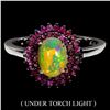 Image 1 : BEATIFUL BIG 8X6 MM CRYSTAL OPAL FULL PLAY OF COLOR AND DIAMOND CUT RUBY RING IN 14K WHITE GOLD OVER