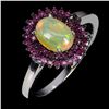 Image 2 : BEATIFUL BIG 8X6 MM CRYSTAL OPAL FULL PLAY OF COLOR AND DIAMOND CUT RUBY RING IN 14K WHITE GOLD OVER