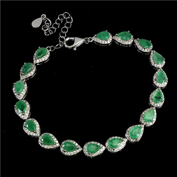 6X4 MM PEAR CUT EMERALD BRACELET IN 14K WHITE GOLD OVER 925 STERLING SILVER - 7.5 INCHES LONG - APPR