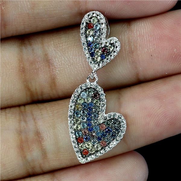 MULTI-COLOR ROUND DIAMOND CUT SAPPHIRE PENDANT IN 14K WHITE GOLD OVER 925 STERLING SILVER - APPRAISE