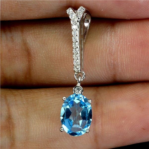 8X6 OVAL CUT SWISS BLUE TOPAZ PENDANT IN 14K WHITE GOLD OVER 925 STERLING SILVER