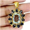 Image 1 : BIG 14X11 MM ANTIQUE CUT SKY BLUE TOPAZ AND SAPPHIRE PENDANT IN 14K YELLOW GOLD OVER 925 STERLING SI