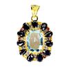 Image 2 : BIG 14X11 MM ANTIQUE CUT SKY BLUE TOPAZ AND SAPPHIRE PENDANT IN 14K YELLOW GOLD OVER 925 STERLING SI