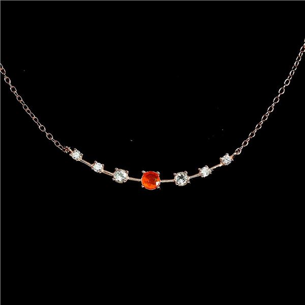 ORANGE FIRE OPAL AND AQUAMARINE PENDANT IN 14K ROSE GOLD OVER 925 STERLING SILVER - 16 INCHES LONG -