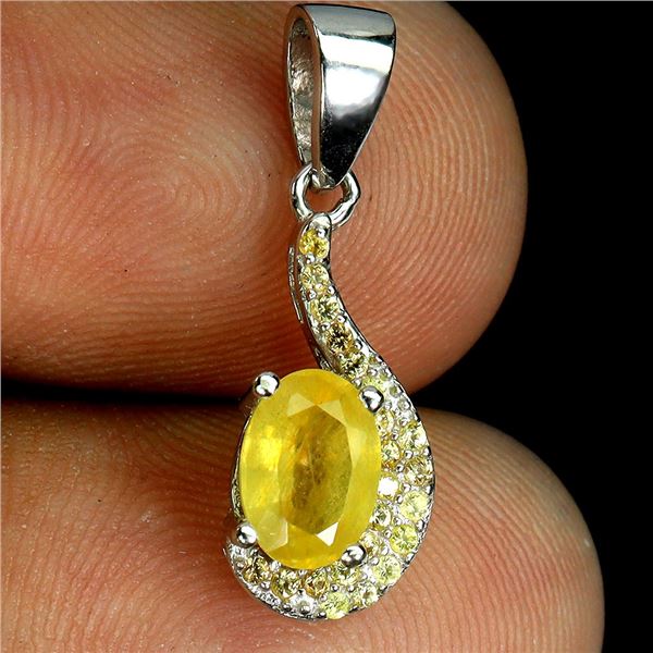 7X5 MM YELLOW SAPHIRE PENDANT IN 14K WHITE GOLD OVER 925 STERLING SILVER - APPRAISED REPLACEMENT VAL