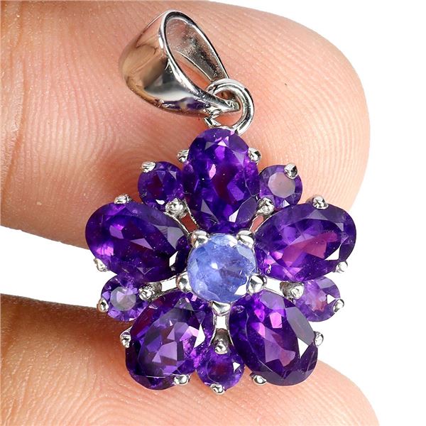 MARQUISE CUT AMETHYST AND TANZANITE RING IN 14K WHITE GOLD OVER 925 STERLING SILVER â€[x=#8