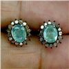 Image 1 : LUXURIOUS 6X4 MM GOOD CLARITY EMERALD AND 32 PCS. NATURAL DIAMONDS EARRINGS IN 14K WHITE GOLD OVER 9