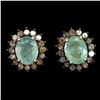 Image 2 : LUXURIOUS 6X4 MM GOOD CLARITY EMERALD AND 32 PCS. NATURAL DIAMONDS EARRINGS IN 14K WHITE GOLD OVER 9