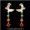 Image 1 : ORANGE FIRE OPAL AND CRYSTAL OPAL, MOTHER OF PEARL AND CZ EARRINGS IN 14K YELLOW GOLD OVER 925 STERL