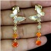 Image 2 : ORANGE FIRE OPAL AND CRYSTAL OPAL, MOTHER OF PEARL AND CZ EARRINGS IN 14K YELLOW GOLD OVER 925 STERL